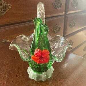 1970's era Blown Glass Floral Basket !